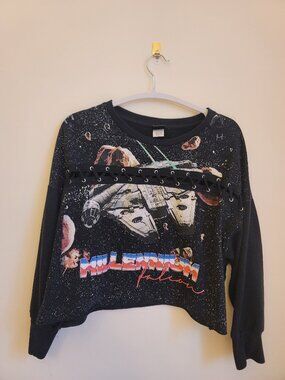 Vintage Star Wars Cropped Sweater with Laced-Up Cut-Out - Size XS (Kids XL)